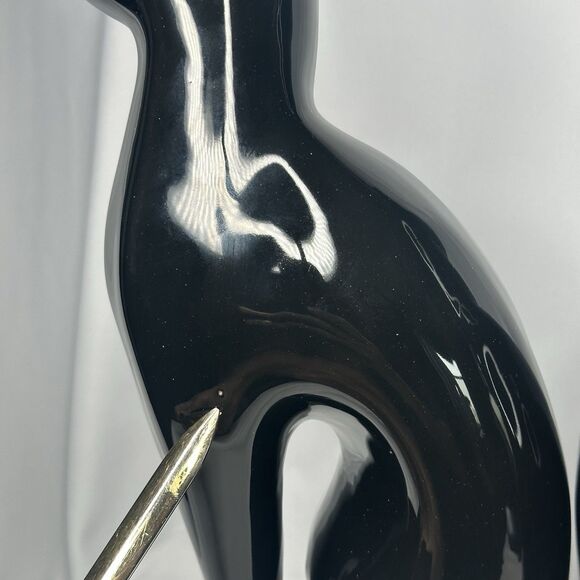 VTG Artmark Fine Ceramic Midnight Shadows Pair of Black Cats Green Eyes 12.5 in - Picture 3 of 12